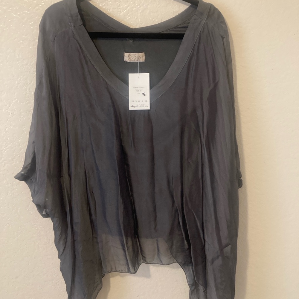 Elegant Sheer Gray Women's Blouse